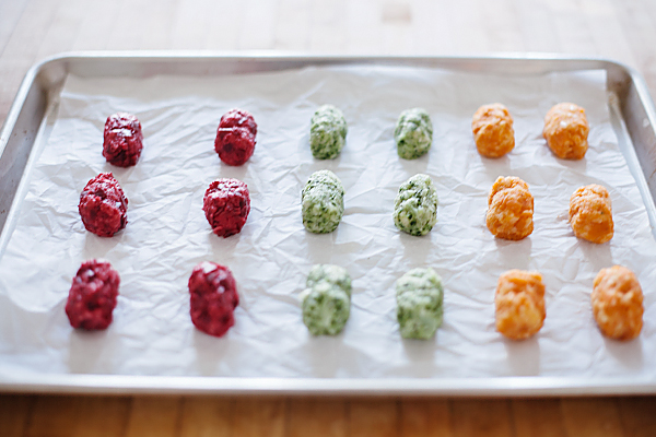 after school snack: beet, yam, and broccoli tots